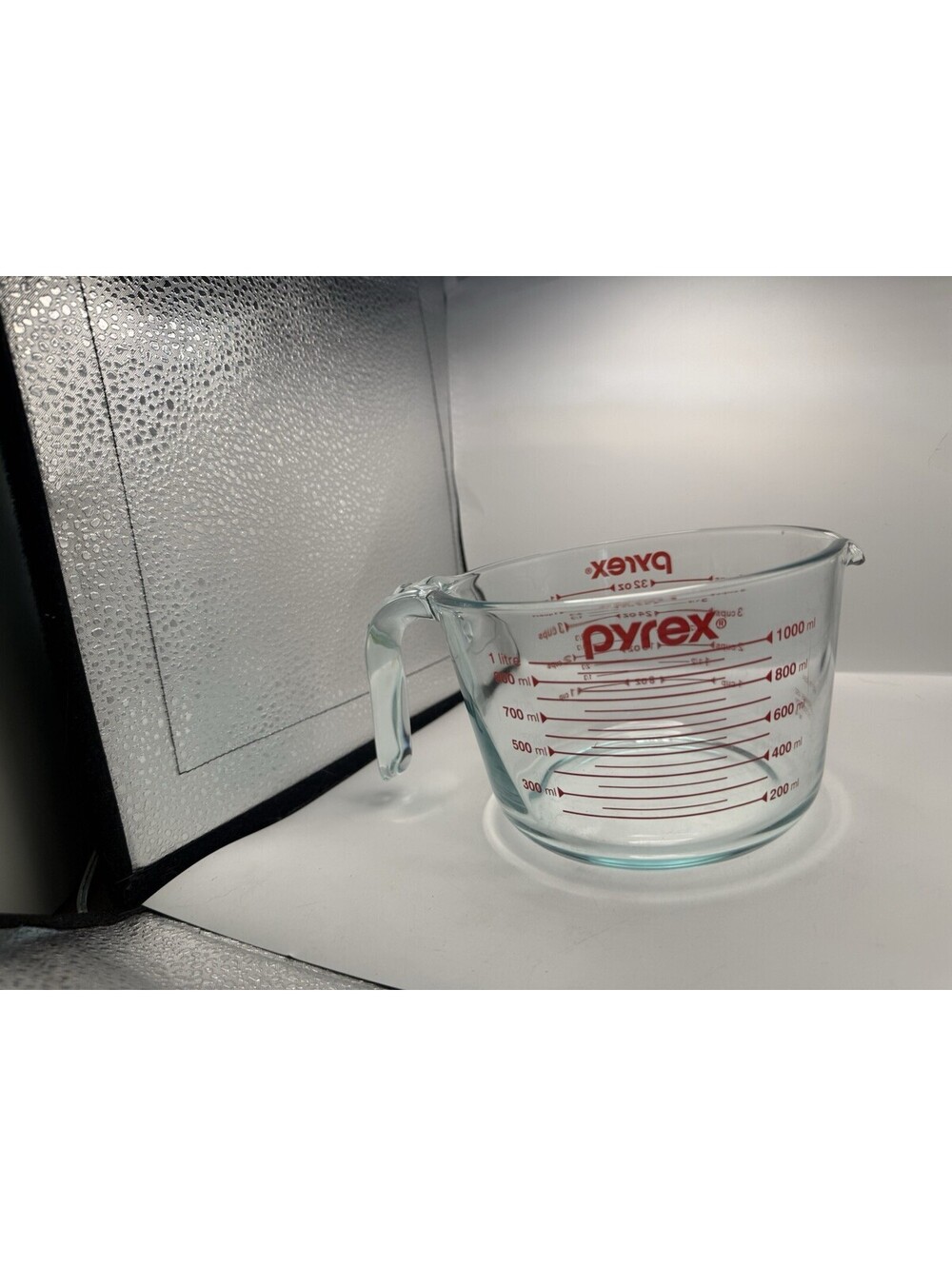 Vintage Pyrex 532 Glass Red Letters J Handle Measuring 4 Cup 1 Qt 32 oz 1000 ml